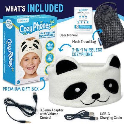 Toddler Headphones Wireless, Kids Bluetooth Earphones, Safe Volume - Wired School Headphones for Kids with 3.5 MM Jack and Travel Bag - Toddler Airplane Accessories for Boys & Girls - Panda - color: PANDA WIRELESS