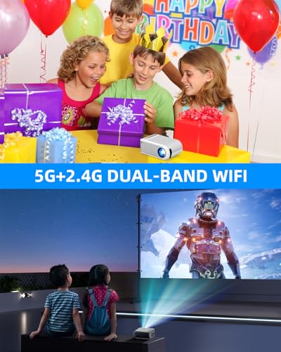 Mini Projector with WiFi and Bluetooth, Outdoor Portable Mini Projector for iPhone Supports 1080P with Built-in Speaker, Movie Projector for Home Theater Compatible with iOS/Android/PC/TV Stick/HDMI