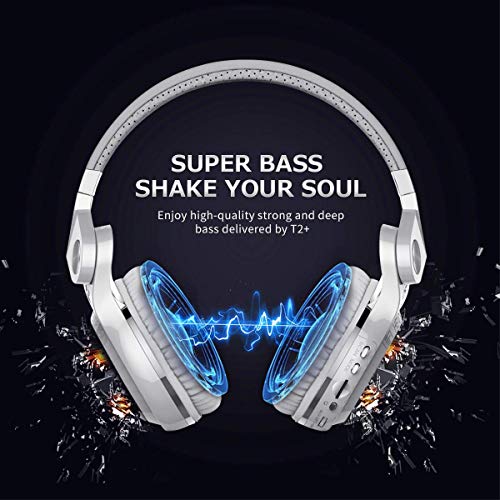 Bluedio T2 Plus Turbine Wireless Bluetooth Headphones with Mic/Micro SD Card Slot/FM Radio (White) - color: White, size: 186x85x200mm, style: closed-back