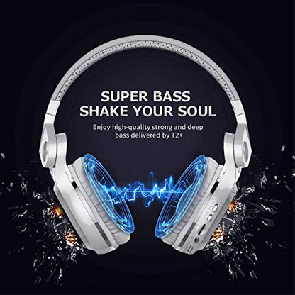 Bluedio T2 Plus Turbine Wireless Bluetooth Headphones with Mic/Micro SD Card Slot/FM Radio (White) - color: White, size: 186x85x200mm, style: closed-back