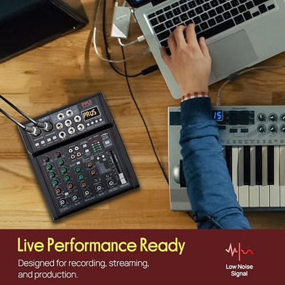 Pyle 6 Channel Studio Mixer - Small Footprint, USB - PC Recording, Bluetooth In, MP3 Player, DSP Effects, +48V Phantom Power, XLR Combo Inputs, Control Room Out, Smooth Dials and Faders - PMX406ST - size: 6