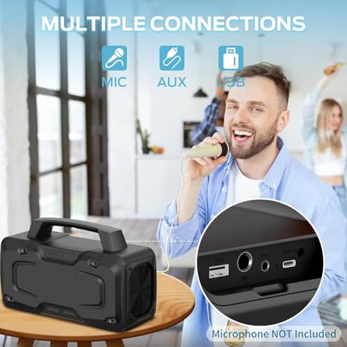 BUGANI Bluetooth Speaker, 80W Powerful Portable Wireless Speaker IPX7 Waterproof, Outdoor Loud Speakers with Handle 24H Playtime, Support Microphone AUX USB Suitable for Party, Pool, Karaoke
