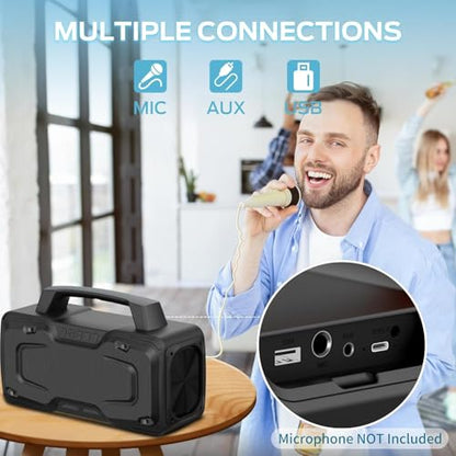 BUGANI Bluetooth Speaker, 80W Powerful Portable Wireless Speaker IPX7 Waterproof, Outdoor Loud Speakers with Handle 24H Playtime, Support Microphone AUX USB Suitable for Party, Pool, Karaoke