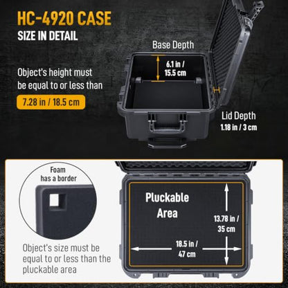 Lykus HC-4920 Hard Case with Wheels and Foam, Inner Size 18.5*13.78*7.28in | IP67 Waterproof, Pluckable Foam, Suitable for Cameras, Lenses, Electronic Equipment and More - size: HC-4920: 21.85x17.52x10.24 inch