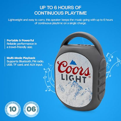 Gabba Goods Coors Lite Bluetooth Speaker, Portable Wireless Sound System, Dual 5W Drivers, Bluetooth 5.3, 50mm High-Fidelity Audio, AUX, USB, MicroSD, FM Radio, Built-in Mic & USB-C (Gray, Curved) - color: Gray