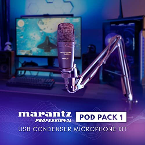 Marantz Professional Pod Pack 1 USB Microphone with Boom Arm | Includes Boom Arm, Plug and Play USB, PC and Mac Compatible, for Voice Chat, Content Creation, Gaming, Streaming and Podcasts - style: USB Mic w/ Boom Arm