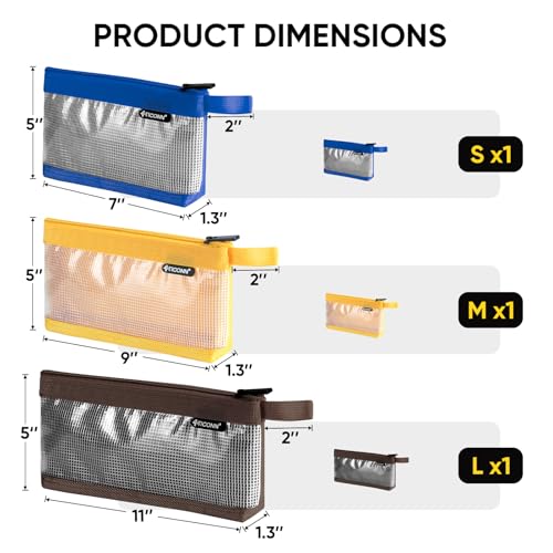 TICONN Tool Pouch, 1680D Oxford Small Tool Bag, Tool Pouches with Zipper, Clear Utility Bag Zipper Pouch for Tool Organizers and Storage (3PK Combo) - size: Clear, 3 Pack Combo