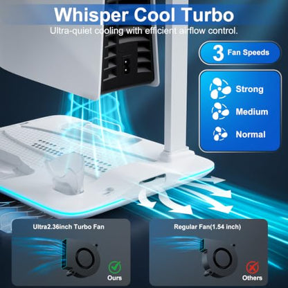 PS5 Cooling Station with Dual Controller Charger and RGB Lights | Cooling dock for PS5 Slim & PS5 Pro,dual controller charger,headset hook,7 RGB modes,not compatible with standard PS5 console