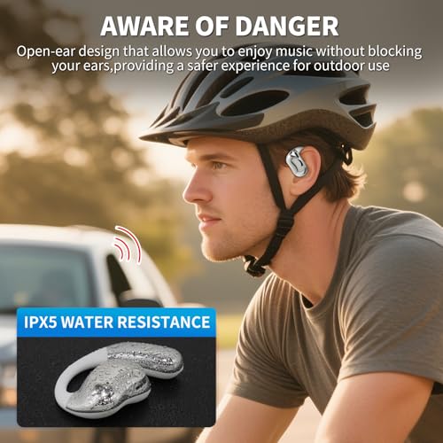 Open Ear Headphones with Touchscreen, Over Ear Bluetooth Earbuds, White - color: White