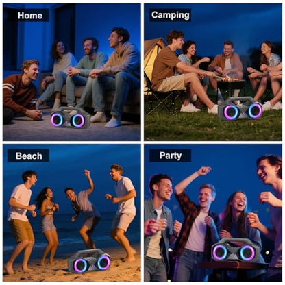 KMAG Bluetooth Speaker Wireless, 80W Loud Speaker with Deeper Bass, IPX7 Waterproof, 20H Playtime, Cool Lights, TWS, Portable Speaker for Home, Outdoor, Workshop, Party, Gift for All (Sliver)