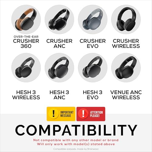 Hybrid Earpads for Skullcandy Crusher Wireless, Hesh 3/ANC/EVO, Venue ANC & More. Cooling Gel Gaming Cushions with Super Soft Fabric & Thick Memory Foam - By Brainwavz