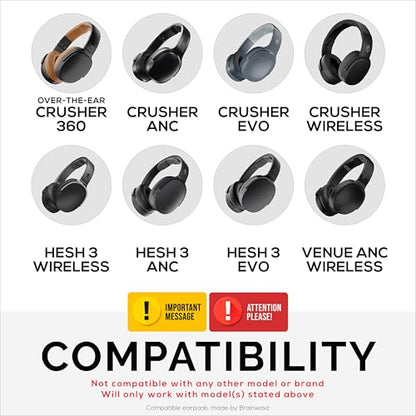 Hybrid Earpads for Skullcandy Crusher Wireless, Hesh 3/ANC/EVO, Venue ANC & More. Cooling Gel Gaming Cushions with Super Soft Fabric & Thick Memory Foam - By Brainwavz
