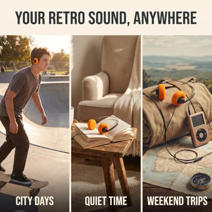 2 Pcs Retro On Ear Headphones, Wired Stereo Headphones, Lightweight Portable Headphone with Adjustable Headband, Cassette Player, Over-Ear Headphone(Orange) - color: Orange