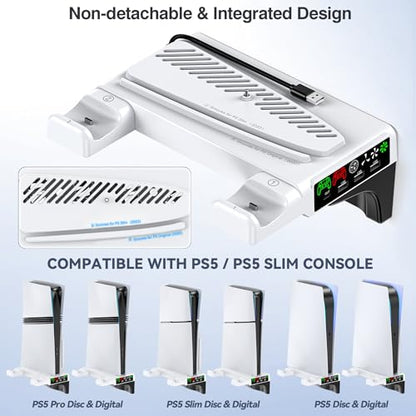 PS5 Wall Mount Kit with Cooling Fan & Controller Charging Station, PS5 Floating Shelf for PS5/Slim/Pro Disc & Digital Console, Mountable Behind PC Monitor for PS5 Accessories, Sega Genesis Consoles