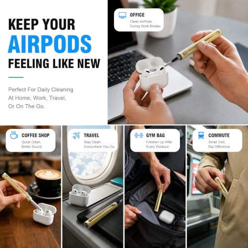 Hyashee Cleaner Kit for Airpods Pro 1 2 3 Multi-Function Cleaning Pen with Soft Brush Flocking Sponge for Bluetooth Earphones Case Cleaning Tools (Yellow) - color: Yellow