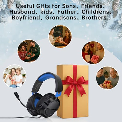 AOC Wired Gaming Headset for PS5, Xbox Series X|S & Xbox One,PC, Clear Mic | Stereo Bass, 79in Cable, in-Line Controls, 207g Lightweight, Soft Earmuffs , Gaming Headphones with 3.5mm Splitter, Blue - color: Blue