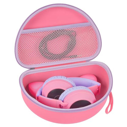 PAIYULE Kids Headphone Case for Riwbox CT-7S/CT-7, for iClever IC-HS01 | Headphone case for kids, hard EVA shell, mesh pocket, fits cat-ear over-ear models, red, school and travel, box only, Rose - color: Rose red