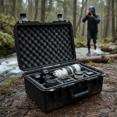 MEIJIA Premium Waterproof Large Hard Camera Case,Hard Protective Case with customizable fit foam,Full Protection with Light&Convenient Design,Elegant Black (21.2"x16.0"x8.3") - size: 21.2"x16.0"x8.3"
