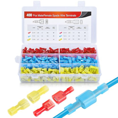 Nilight 400PCS Nylon Quick Disconnect Male and Female Spade Terminals | Electrical Insulated Solderless Wire Connector for 22-18AWG 16-14AWG 12-10AWG Wires for Automotive Wiring Projects - color: 400PCS Spade Terminal