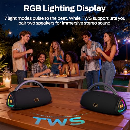 Monster Prism Pro Bluetooth Speaker, Portable Wireless Speaker, 60W True Wireless Stereo, 24H Playtime,TWS Pairing, Bluetooth 6.0, RGB Lights, AUX,USB & TF-Card Input, for Outdoors/Beach/Travel