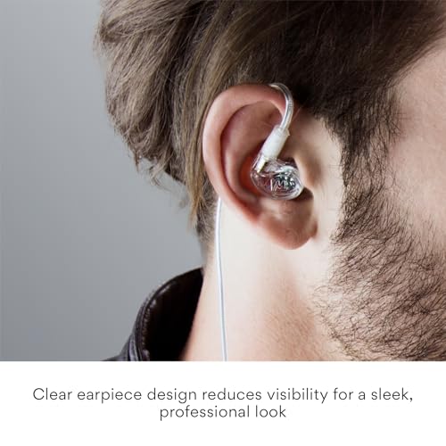 MEE audio M6 Single-Side Earbud, Left Side, 15" Cable, 3.5 mm Plug (Clear) | Extra-Short Cable, For 2-Way Radios, Speaker Mics & PTT Systems, One Wired Earphone, Moldable Earhook & Stereo-to-Mono - size: Left ear