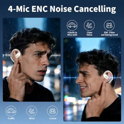 OHAYO Open Ear Headphones,Earbuds with Ergonomic Earhook,Bluetooth Headphones 5.4 with Smart Digital Display,40H Playtime,IPX6 Waterproof,Touch Control Earphones Fit Cycling,Running,Workout(Beige) - color: Beige