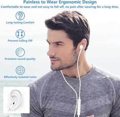 Apple MFi Certified 2 Pack iPhone Wired Headphones with Lightning Connector | Wired In-Ear Earphones,Built-In Remote and Microphone,Calls and Volume,Compatible with iPhone 14 13 12 11 Pro Max - color: White-L