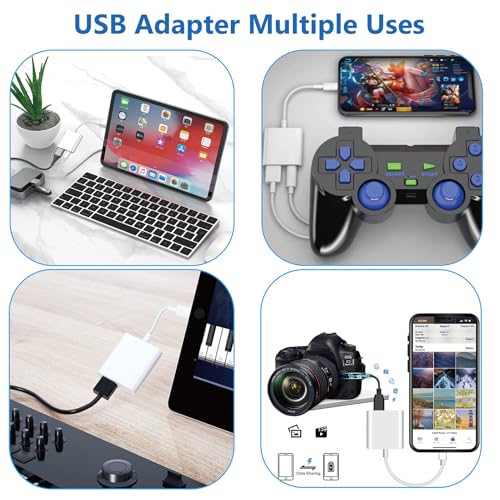 KikoSaka Lightning to USB Camera Adapter with Lightning Charging Port | USB 3.0 Female OTG Cable Keyboard Mouse for iPhone 14 13 12 11 X 8 7 6 No Support USB C, SSD, Hard Disk