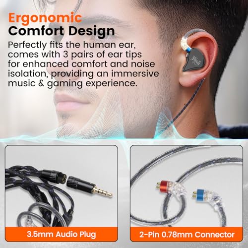 Balanced HiFi IEM with 3.5mm+USB C,Wired Gaming Earbuds,in Ear Monitor Headphones with Mic,Noise Isolating,Deep Bass/Rich Mids/Clear Highs for Apple iPhone 15 16 17/IPad/Mac/PC/Laptop/Xbox/PS5/Switch - color: Black