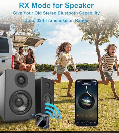 Bluetooth Transmitter Receiver for TV & Airplane AUX Adapter | Airplane Bluetooth Adapter for Headphones, Bluetooth Receiver for Car Stereo/Home Stereo, Bluetooth 5.3 Audio Adapter