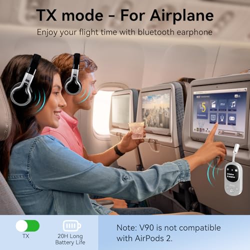 Airplane Bluetooth 5.3 Transmitter Receiver Adapter, Supports 2 AirPods or Headphones with aptX Low Latency, 3.5mm AUX Jack Wireless Audio Transmitter for Planes, Airline, Travel, TV (White)