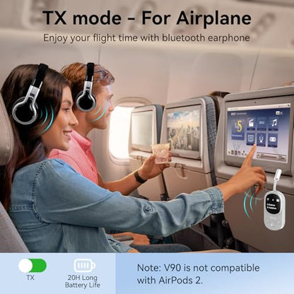 Airplane Bluetooth 5.3 Transmitter Receiver Adapter, Supports 2 AirPods or Headphones with aptX Low Latency, 3.5mm AUX Jack Wireless Audio Transmitter for Planes, Airline, Travel, TV (White)