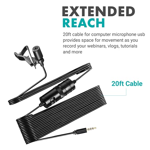 Movo Over-Ear Studio Headphones with USB Lavalier Microphone for Computer and Laptop - Wired for 3.5mm, 6.35mm