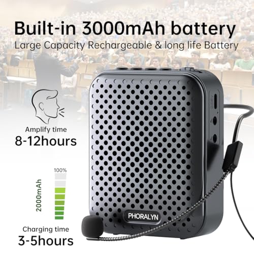 Voice Amplifier for Teachers with 2 Microphones, Portable Voice Amplifier with Headset Microphone, Personal Mini Voice Amplifier for Tour Guides Classroom Speaking Meetings Yoga (Dark Black)
