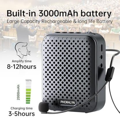 Voice Amplifier for Teachers with 2 Microphones, Portable Voice Amplifier with Headset Microphone, Personal Mini Voice Amplifier for Tour Guides Classroom Speaking Meetings Yoga (Dark Black)