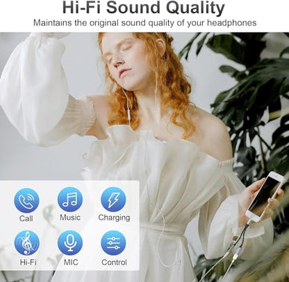 Lightning to 3.5mm Headphone Jack Adapter 【Apple MFi Certified】 2 in 1 iPhone Aux Audio & Charge Adapter, Phone Headphone Adapter Support Music+Charge+Mic+Control Compatible with iPhone 14 13 12 11