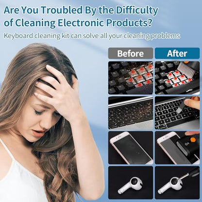 Keyboard Cleaner for Laptop, MacBook, Tablet, Multi-Function Cleaning Kit | Includes screen cleaning spray, microfiber wipe, and brush for cleaning phone, earbuds, Computer, and other tech electronics - color: Black