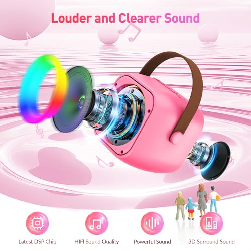 Mini Karaoke Machine with 2 Wireless Microphones for Kids Adults,Portable Bluetooth Karaoke Speaker with Party Lights,Christmas Birthday Gifts for Girls Ages 4, 5, 6,7, 8, 9, 10,12+ Family Home Party - color: Hotpink