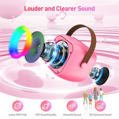 Mini Karaoke Machine with 2 Wireless Microphones for Kids Adults,Portable Bluetooth Karaoke Speaker with Party Lights,Christmas Birthday Gifts for Girls Ages 4, 5, 6,7, 8, 9, 10,12+ Family Home Party - color: Hotpink