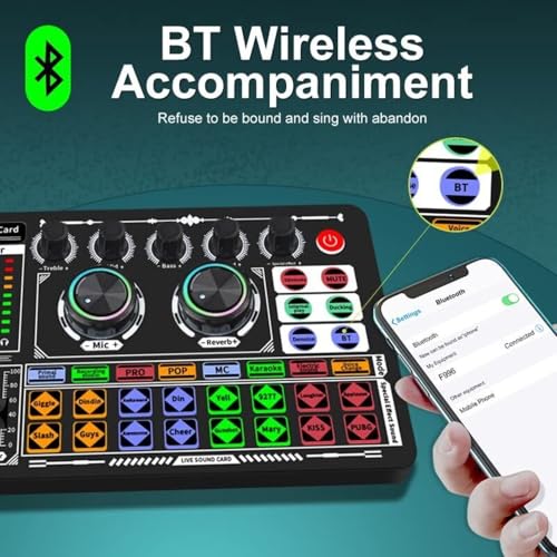 5V 1A F999 Live Sound Card Body with Rich Sound Effects Noise Reduction Portable Audio Mixer for Live Broadcast Podcast