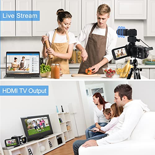 4K Video Camera, Camcorder 48MP Ultra HD WiFi Vlogging Camera for YouTube 18X Zoom 3.0" Touch Screen Digital Camera with Microphone, Stabilizer, Lens Hood, Remote, 2 Batteries
