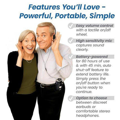 SuperEar Replacement Headphones - Hearing Amplifier, Lightweight & Portable