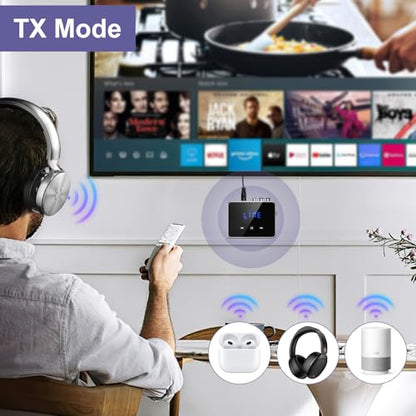 Bluetooth Audio Adapter, Bluetooth 5.4 Transmitter Receiver Support U-Disk, TF Cards, Optical/RCA/Aux, LED Display Bluetooth Receiver for TV, Home Stereo, Wireless Adapter for Speakers Headphone