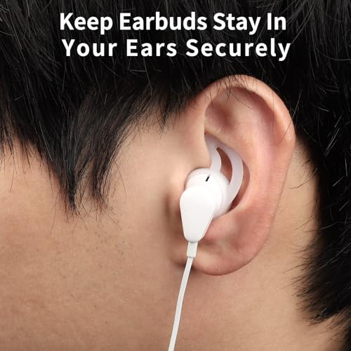 APETOO Earbuds Covers/Caps with Hook for Earpods, Soft Silicone Earplugs | with Flexible Wings Ear Loops for Airpods 1&2, Half In-ear Earbuds, 1 Pair, Transparent-White/Translucency