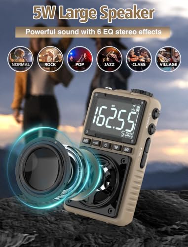 AM FM Shortwave Radio with NOAA Weather Alert,1250mAh Rechargeable Battery | Bluetooth Portable Pocket Radio with Best Reception 5W Big Speaker Earphone,Support SD Card and USB Player Brown - color: Brown