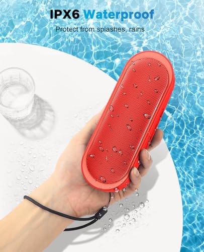 LENRUE Bluetooth Speakers, Waterproof Portable Speakers with TWS, 24 Playtime, Stereo Sound, Wireless for Home Shower Pool Beach Outdoor (Red) - color: Red