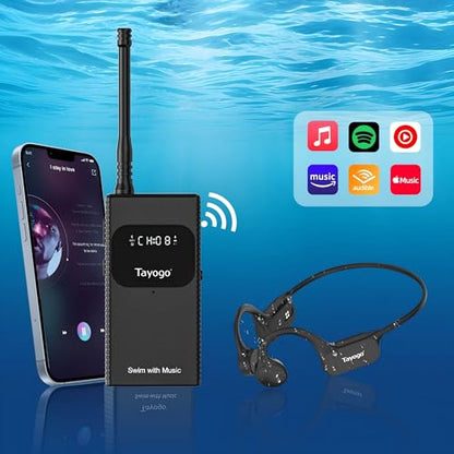 Tayogo Swimming Headphones, Waterproof Bone Conduction Headsets, Swim Coach Communicator, Waterproof Headphones for Spotify, Amazon Music, YouTube, Stream with Your Swimming, NO MP3 Download - color: SwimMusic Combo - Black