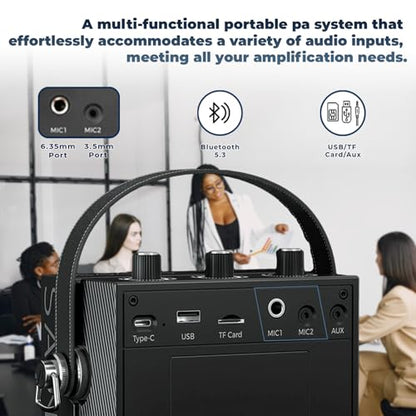 Bluetooth 5.3 Voice Amplifier with Wireless Microphone Headset S98 | Personal Wireless amplifier Mic for Teachers,40W Loudly Portable Megaphone Pa System for Classrooms,Speeches,Outdoors Indoors