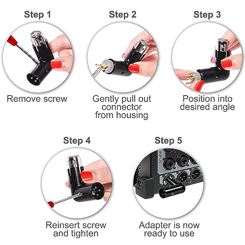 HQRP 3-Pin XLR Angle Adapter Dual Male & Female with 4 Adjustable Angle Positions Right Left and 90 Degree, Compatible with Mixers that Interfere with Other Applications, Durable Metal 3-Pin Connector