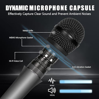 Professional Vocal Microphone for Singing, Dynamic Karaoke Handheld Wired Microphone with 16ft XLR to 1/4" Audio Cable, Studio Mic for Speaker, Amplifier, Mixer and Karaoke Machine - color: Silver Grey